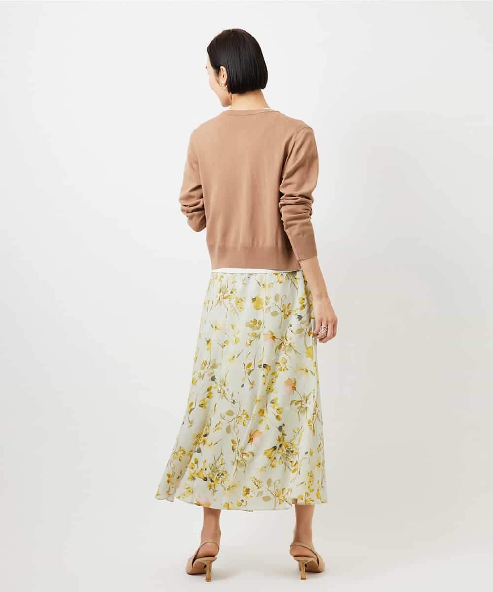 FMHDD12340 MICHEL KLEIN(ミッシェルクラン) フラワープリントセミマーメイドスカート ライトイエロー