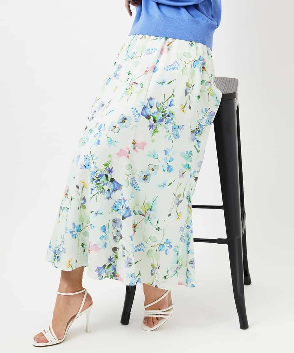 FMHDD12340 MICHEL KLEIN(ミッシェルクラン) フラワープリントセミマーメイドスカート ライトイエロー