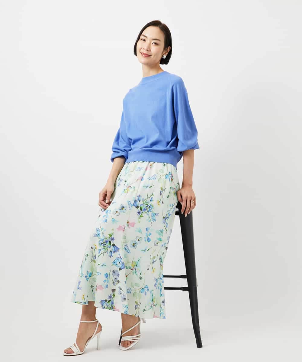 FMHDD12340 MICHEL KLEIN(ミッシェルクラン) フラワープリントセミマーメイドスカート ライトイエロー