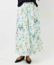 FMHDD12340 MICHEL KLEIN(ミッシェルクラン) フラワープリントセミマーメイドスカート ライトイエロー