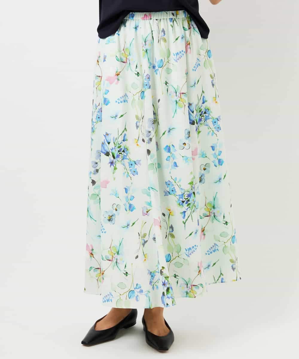 FMHDD12340 MICHEL KLEIN(ミッシェルクラン) フラワープリントセミマーメイドスカート ライトイエロー