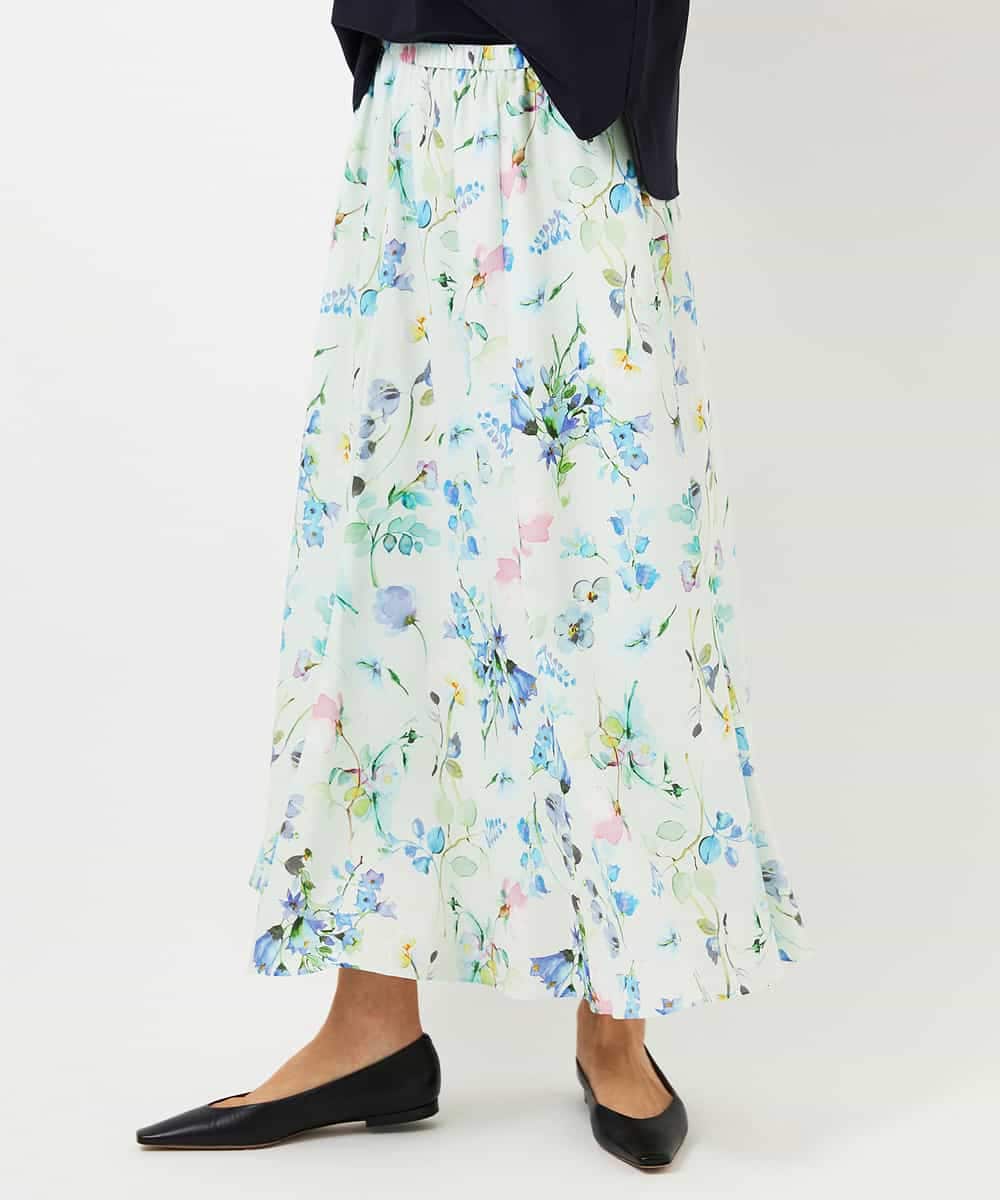 FMHDD12340 MICHEL KLEIN(ミッシェルクラン) フラワープリントセミマーメイドスカート ライトイエロー