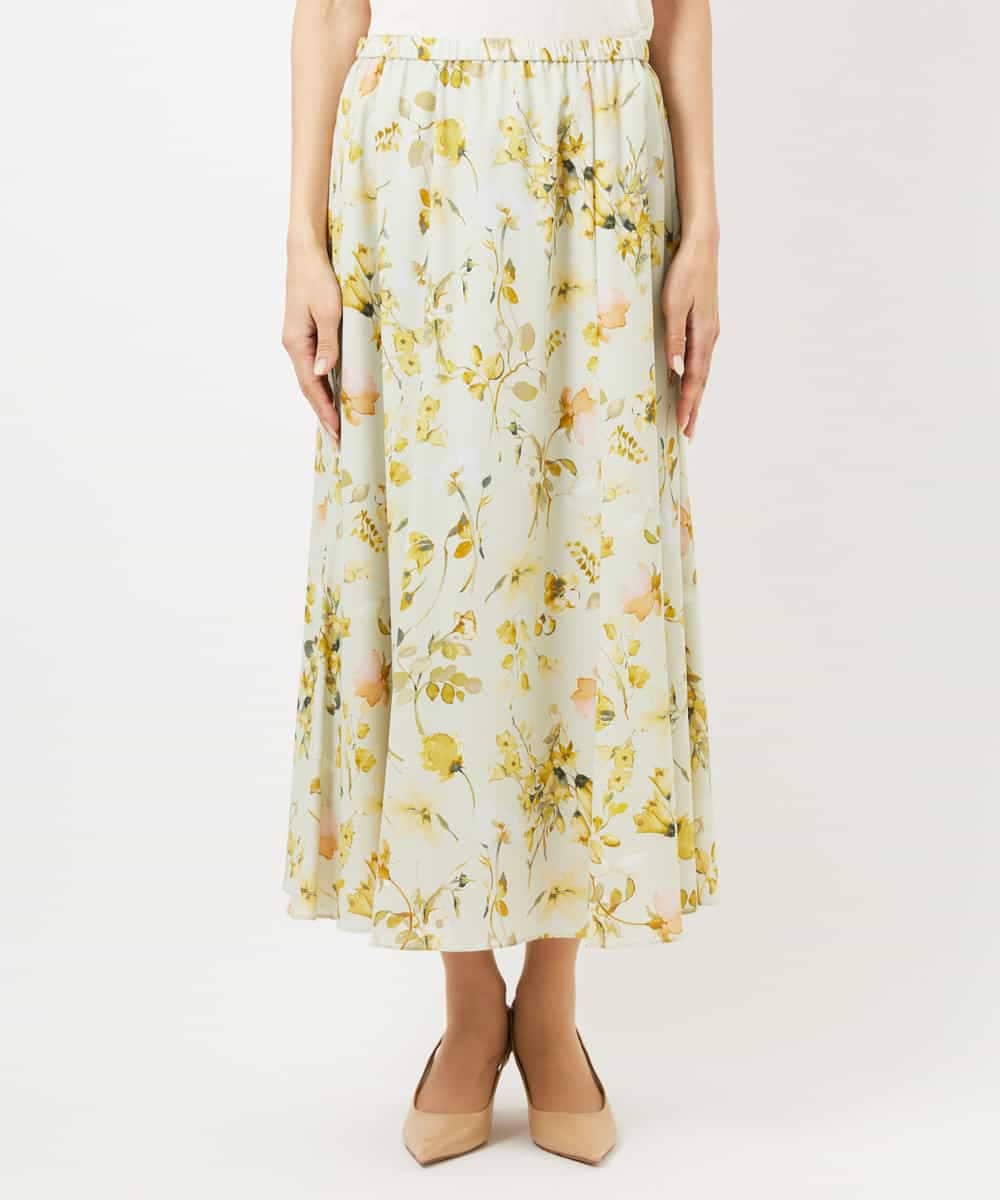 FMHDD12340 MICHEL KLEIN(ミッシェルクラン) フラワープリントセミマーメイドスカート ライトイエロー