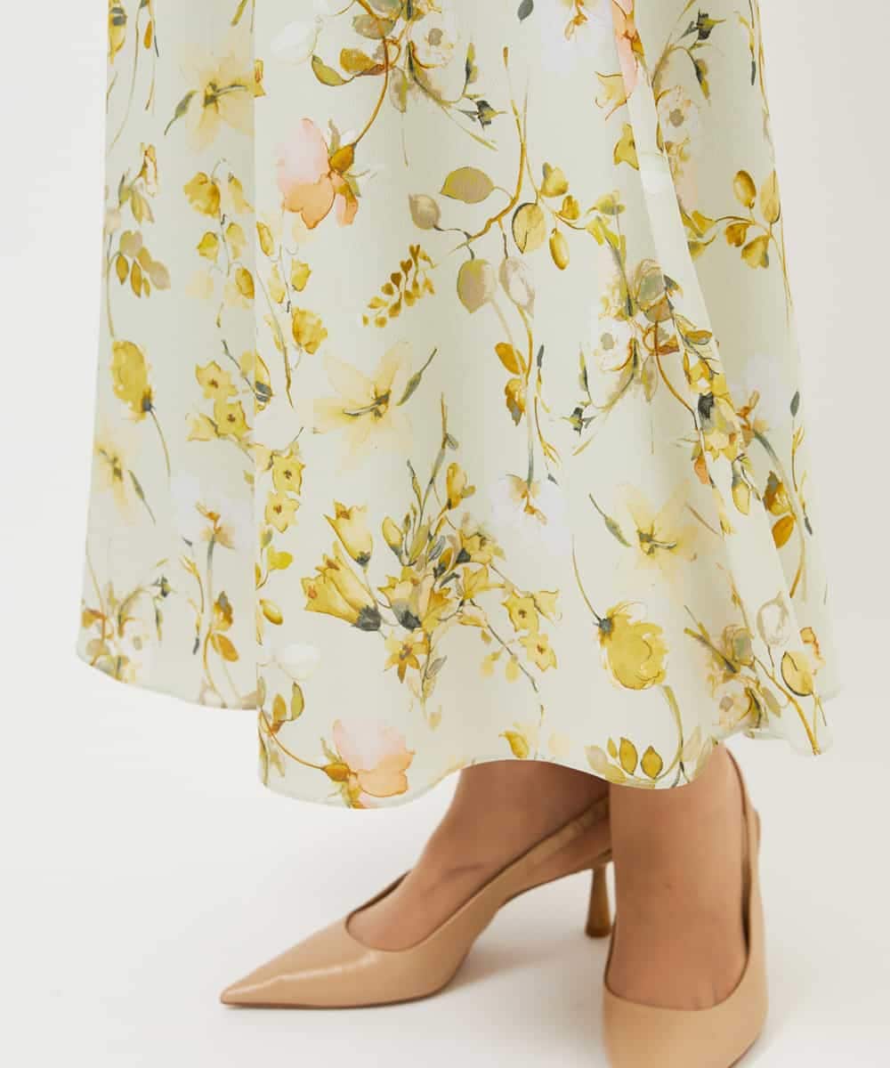 FMHDD12340 MICHEL KLEIN(ミッシェルクラン) フラワープリントセミマーメイドスカート ライトイエロー