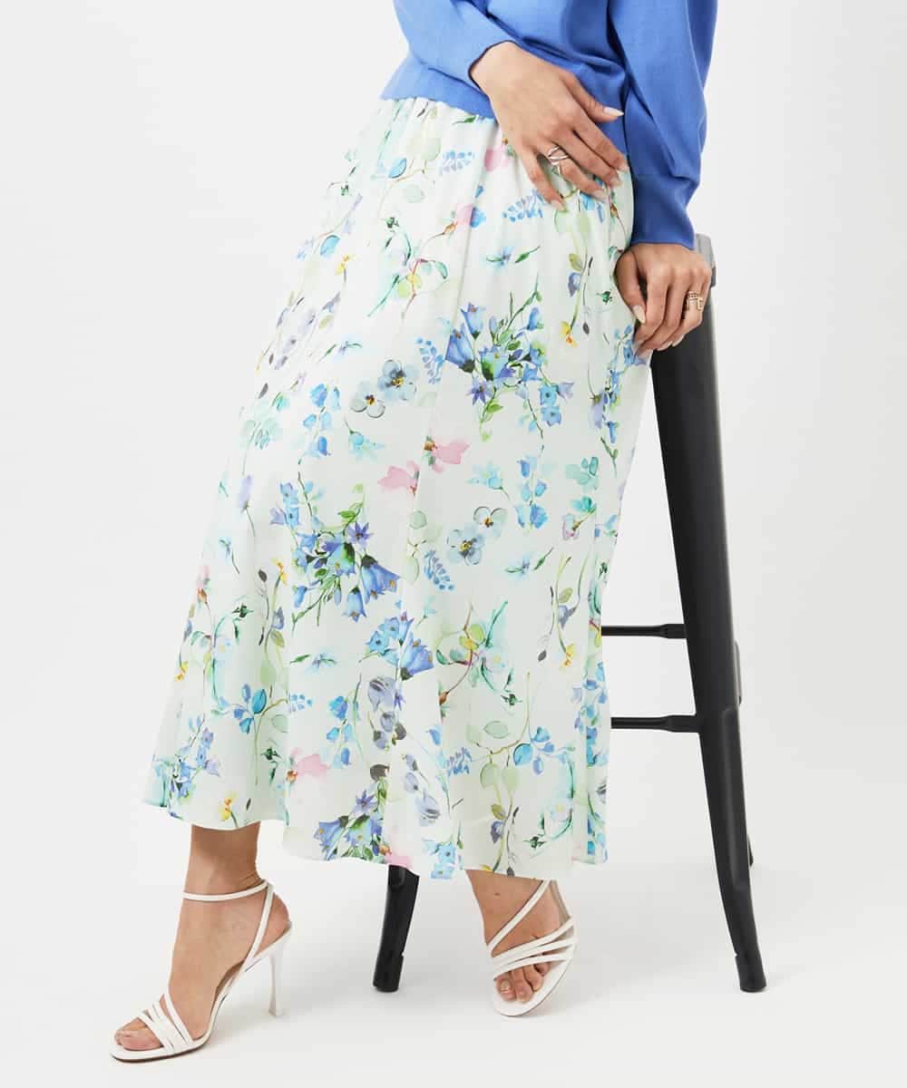 FMHDD12340 MICHEL KLEIN(ミッシェルクラン) フラワープリントセミマーメイドスカート グリーン