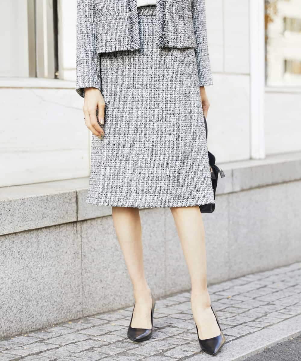 FMHDV01200 MICHEL KLEIN(ミッシェルクラン) [セットアップ対応]ファンシーツイードセミタイトスカート グレー(92)