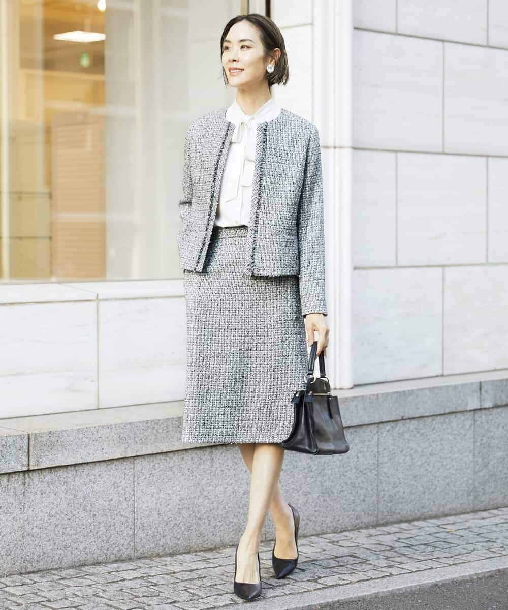 FMHDV01200 MICHEL KLEIN(ミッシェルクラン) [セットアップ対応]ファンシーツイードセミタイトスカート グレー(92)