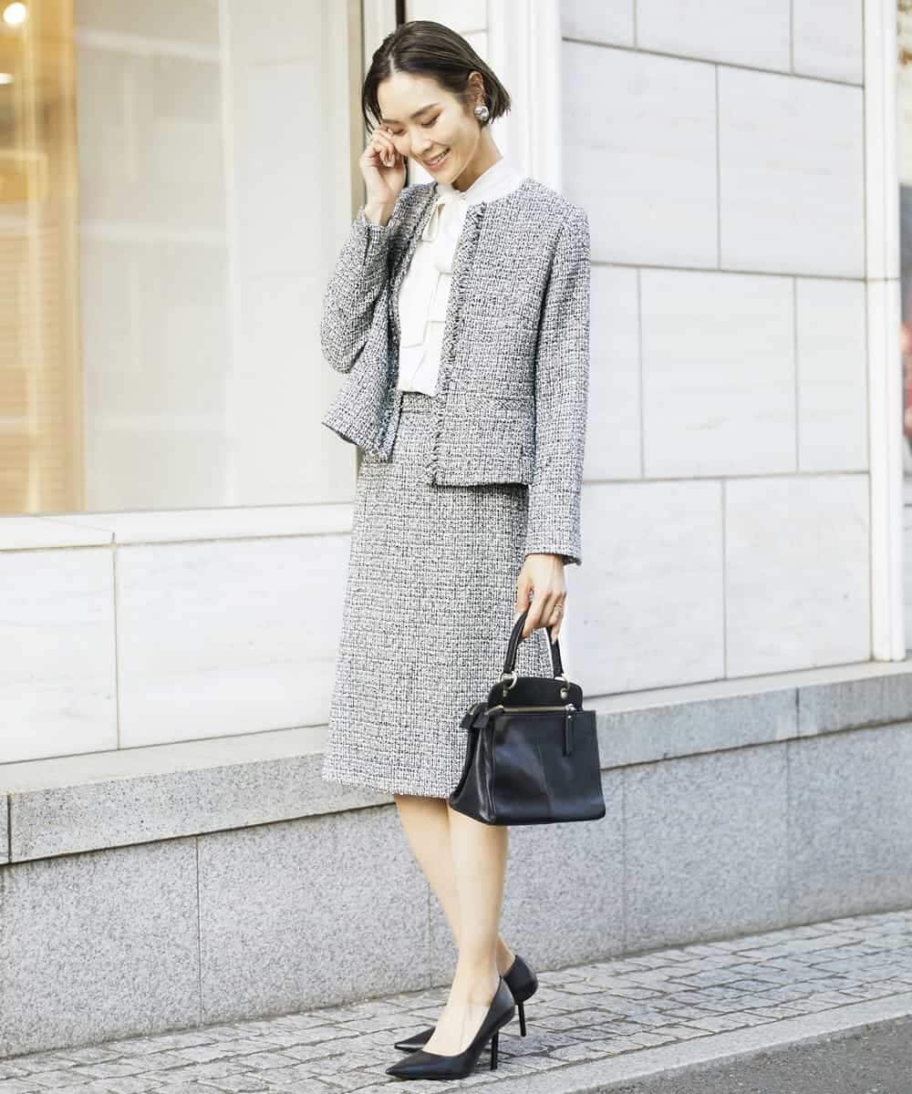 FMHDV01200 MICHEL KLEIN(ミッシェルクラン) [セットアップ対応]ファンシーツイードセミタイトスカート グレー(92)