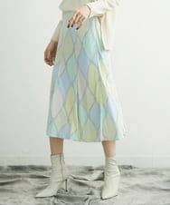 FMHFP28250 MICHEL KLEIN(ミッシェルクラン) [洗える]フレンチマリンプリントフレアスカート グリーン(30)