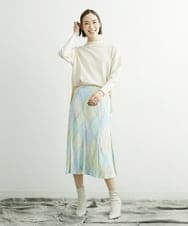 FMHFP28250 MICHEL KLEIN(ミッシェルクラン) [洗える]フレンチマリンプリントフレアスカート グリーン(30)