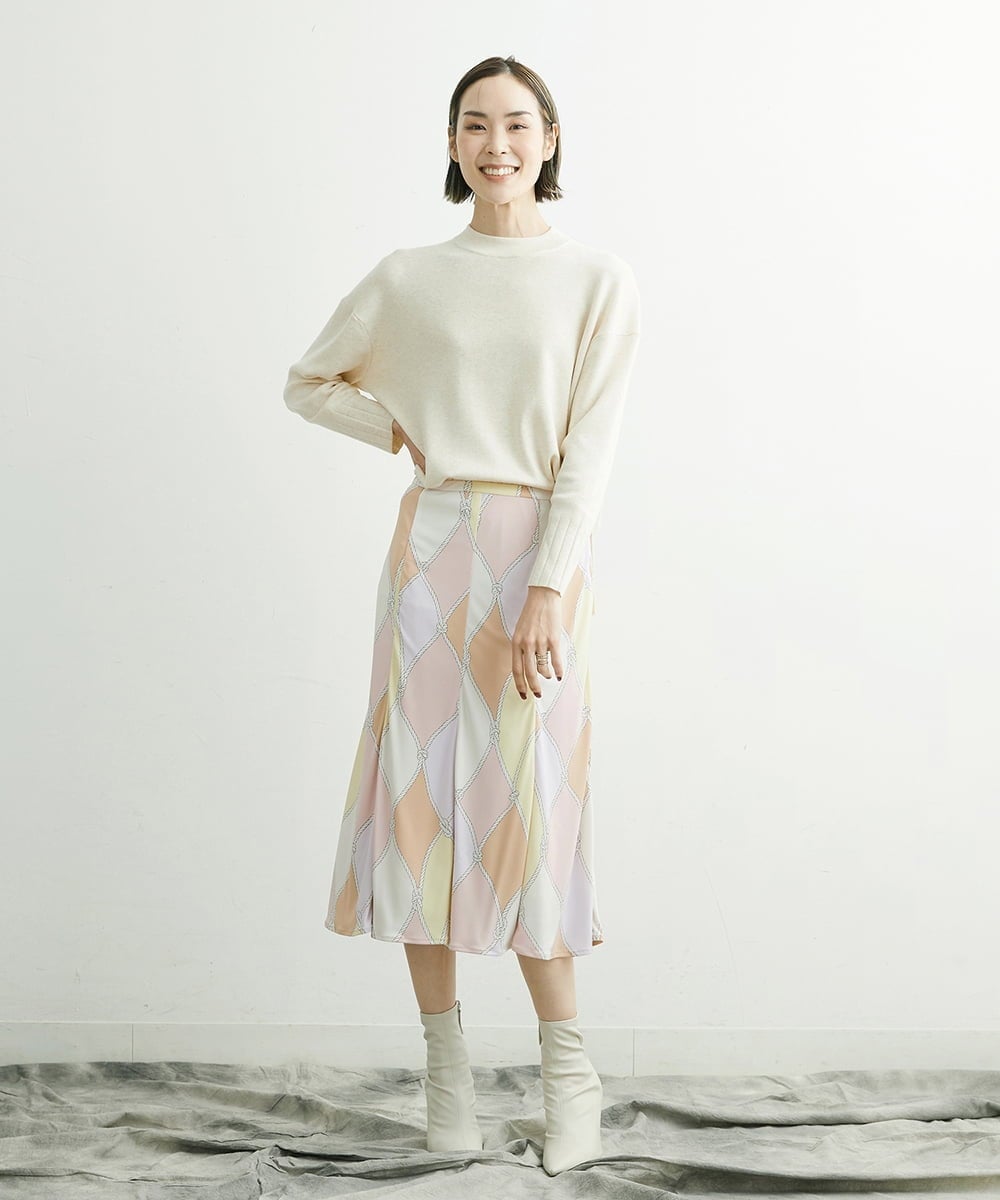 FMHFP28250 MICHEL KLEIN(ミッシェルクラン) [洗える]フレンチマリンプリントフレアスカート グリーン(30)