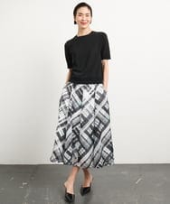 FMHGA04360 MICHEL KLEIN(ミッシェルクラン) ［オリジナルプリント］シアーチェックスカート グリーン