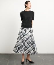 FMHGA04360 MICHEL KLEIN(ミッシェルクラン) ［オリジナルプリント］シアーチェックスカート グリーン