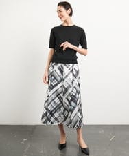 FMHGA04360 MICHEL KLEIN(ミッシェルクラン) ［オリジナルプリント］シアーチェックスカート グリーン