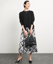 FMHGA04360 MICHEL KLEIN(ミッシェルクラン) ［オリジナルプリント］シアーチェックスカート グリーン