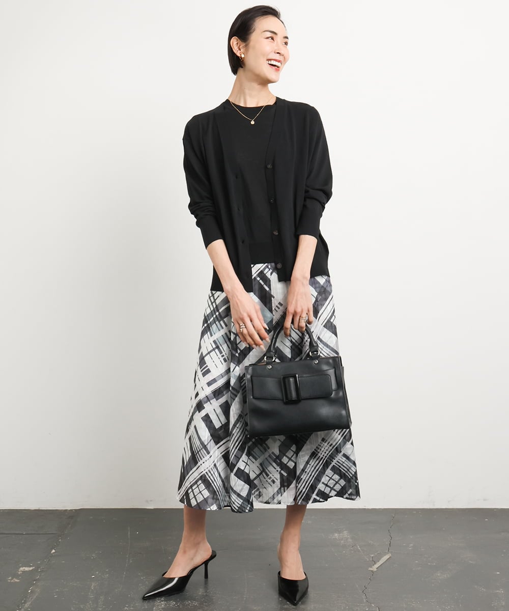 FMHGA04360 MICHEL KLEIN(ミッシェルクラン) ［オリジナルプリント］シアーチェックスカート グリーン