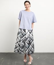 FMHGA04360 MICHEL KLEIN(ミッシェルクラン) ［オリジナルプリント］シアーチェックスカート グリーン