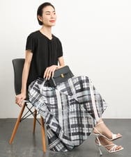 FMHGA04360 MICHEL KLEIN(ミッシェルクラン) ［オリジナルプリント］シアーチェックスカート グリーン