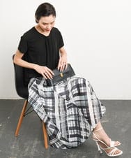 FMHGA04360 MICHEL KLEIN(ミッシェルクラン) ［オリジナルプリント］シアーチェックスカート グリーン