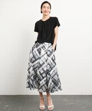 FMHGA04360 MICHEL KLEIN(ミッシェルクラン) ［オリジナルプリント］シアーチェックスカート グリーン