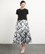 FMHGA04360 MICHEL KLEIN(ミッシェルクラン) ［オリジナルプリント］シアーチェックスカート グリーン