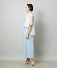 FMHGA09280 MICHEL KLEIN(ミッシェルクラン) [セットアップ対応]ストライプストレートスカート ライトブルー