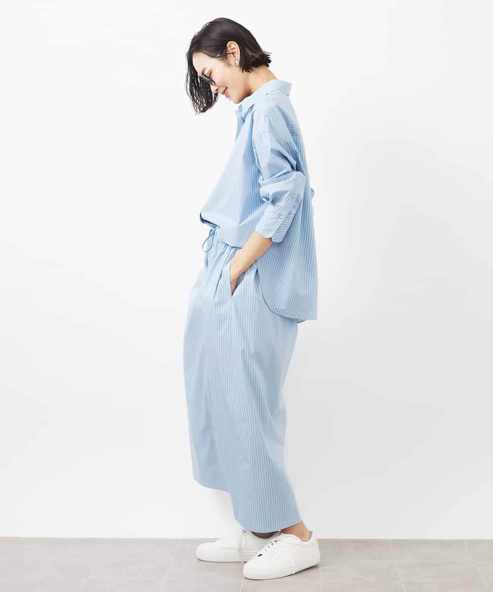 FMHGA09280 MICHEL KLEIN(ミッシェルクラン) [セットアップ対応]ストライプストレートスカート ライトブルー