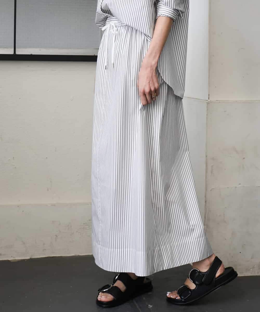 FMHGA09280 MICHEL KLEIN(ミッシェルクラン) [セットアップ対応]ストライプストレートスカート ライトブルー
