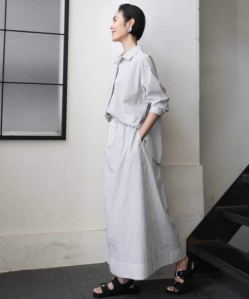 FMHGA09280 MICHEL KLEIN(ミッシェルクラン) [セットアップ対応]ストライプストレートスカート ライトブルー