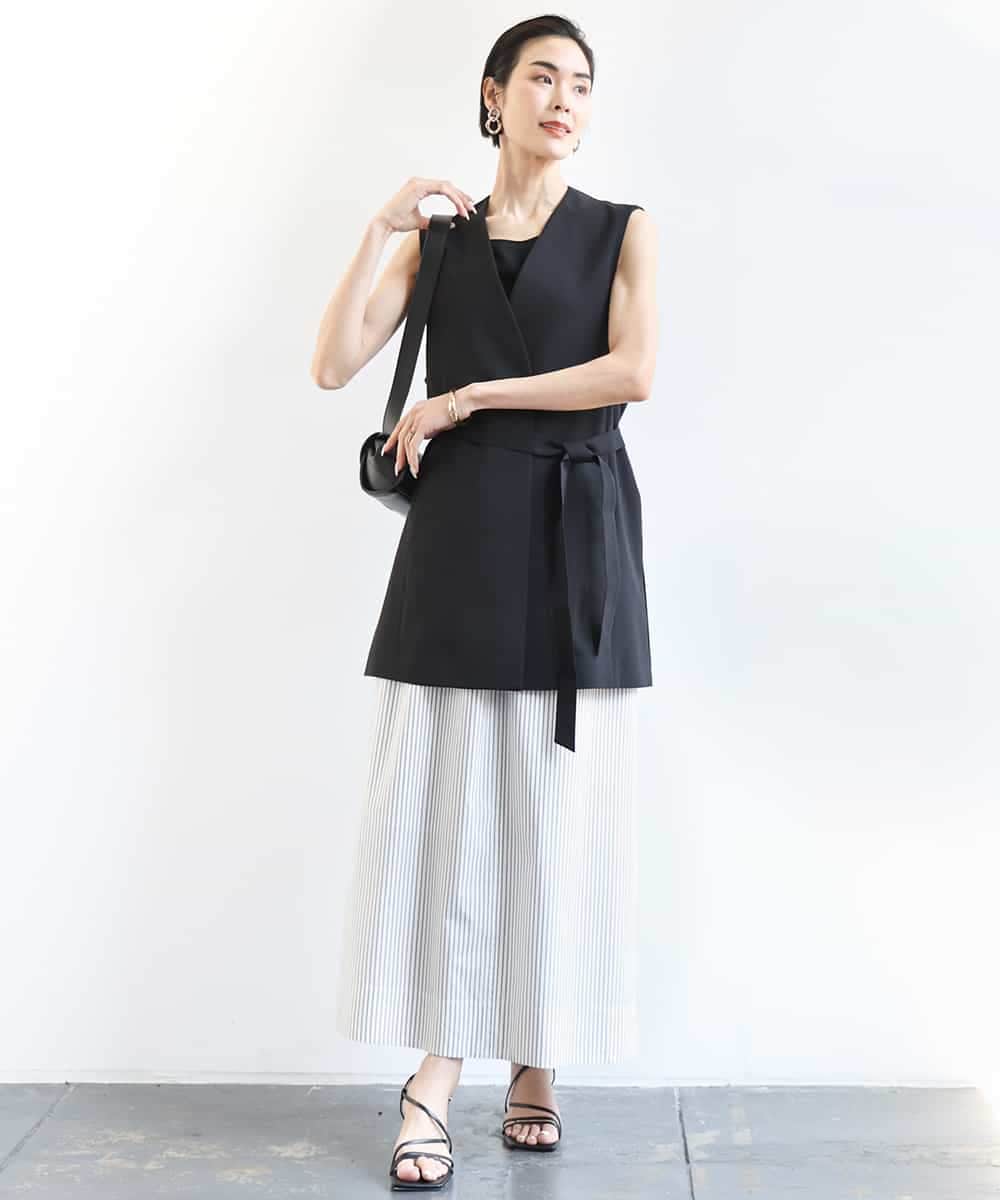 FMHGA09280 MICHEL KLEIN(ミッシェルクラン) [セットアップ対応]ストライプストレートスカート ライトブルー