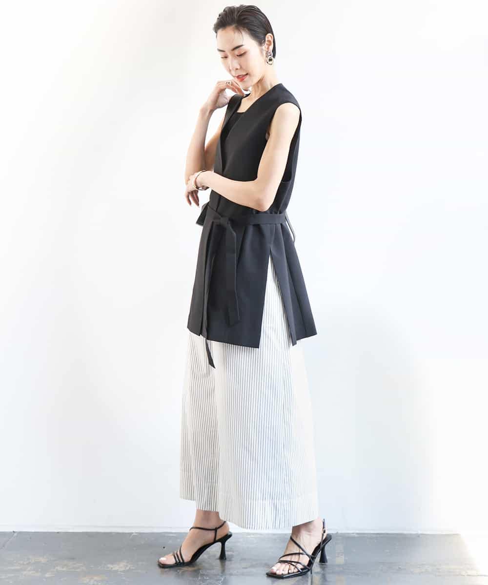 FMHGA09280 MICHEL KLEIN(ミッシェルクラン) [セットアップ対応]ストライプストレートスカート ライトブルー