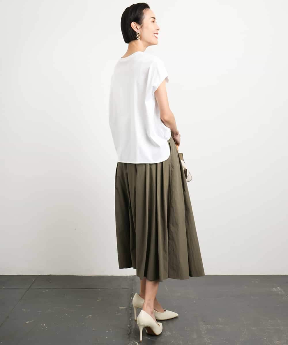 FMHGB07230 MICHEL KLEIN(ミッシェルクラン) [ドライタッチ]スピンドルギャザースカート 無地(セットアップ対応) カーキ