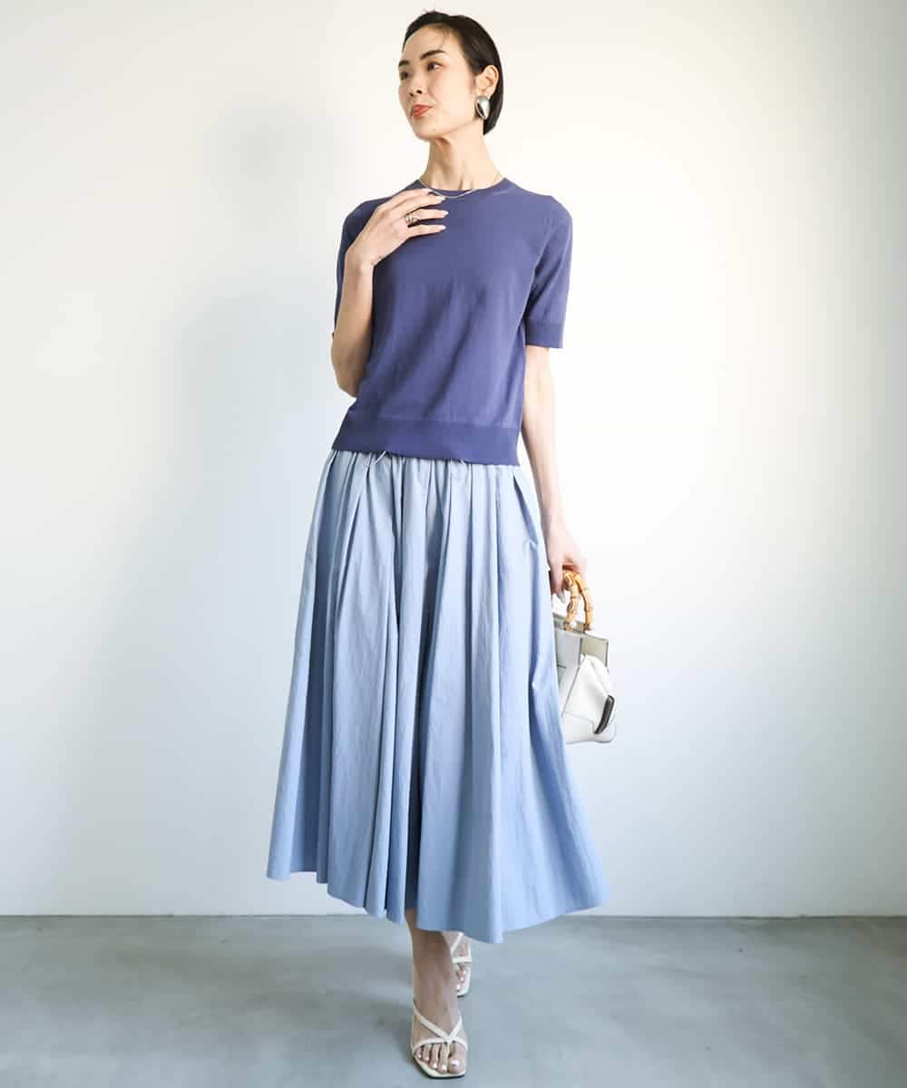 FMHGB07230 MICHEL KLEIN(ミッシェルクラン) [ドライタッチ]スピンドルギャザースカート 無地(セットアップ対応) カーキ