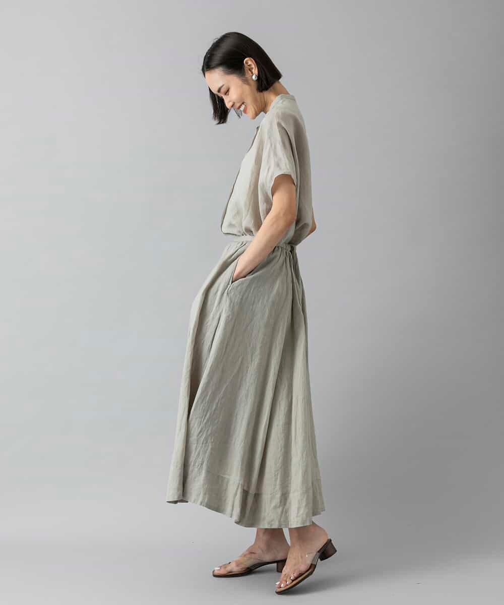 FMHGD02300 MICHEL KLEIN(ミッシェルクラン) [セットアップ対応]リネンフレアスカート ライトイエロー