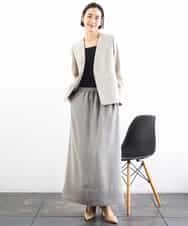 FMHGD03240 MICHEL KLEIN(ミッシェルクラン) [リラックスボトム]ダルサテン Iラインスカート カーキ