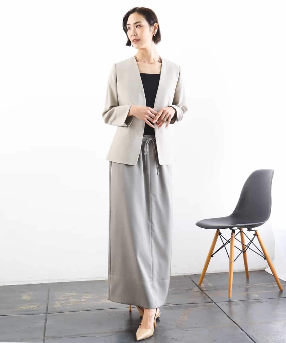 FMHGD03240 MICHEL KLEIN(ミッシェルクラン) [リラックスボトム]ダルサテン Iラインスカート カーキ