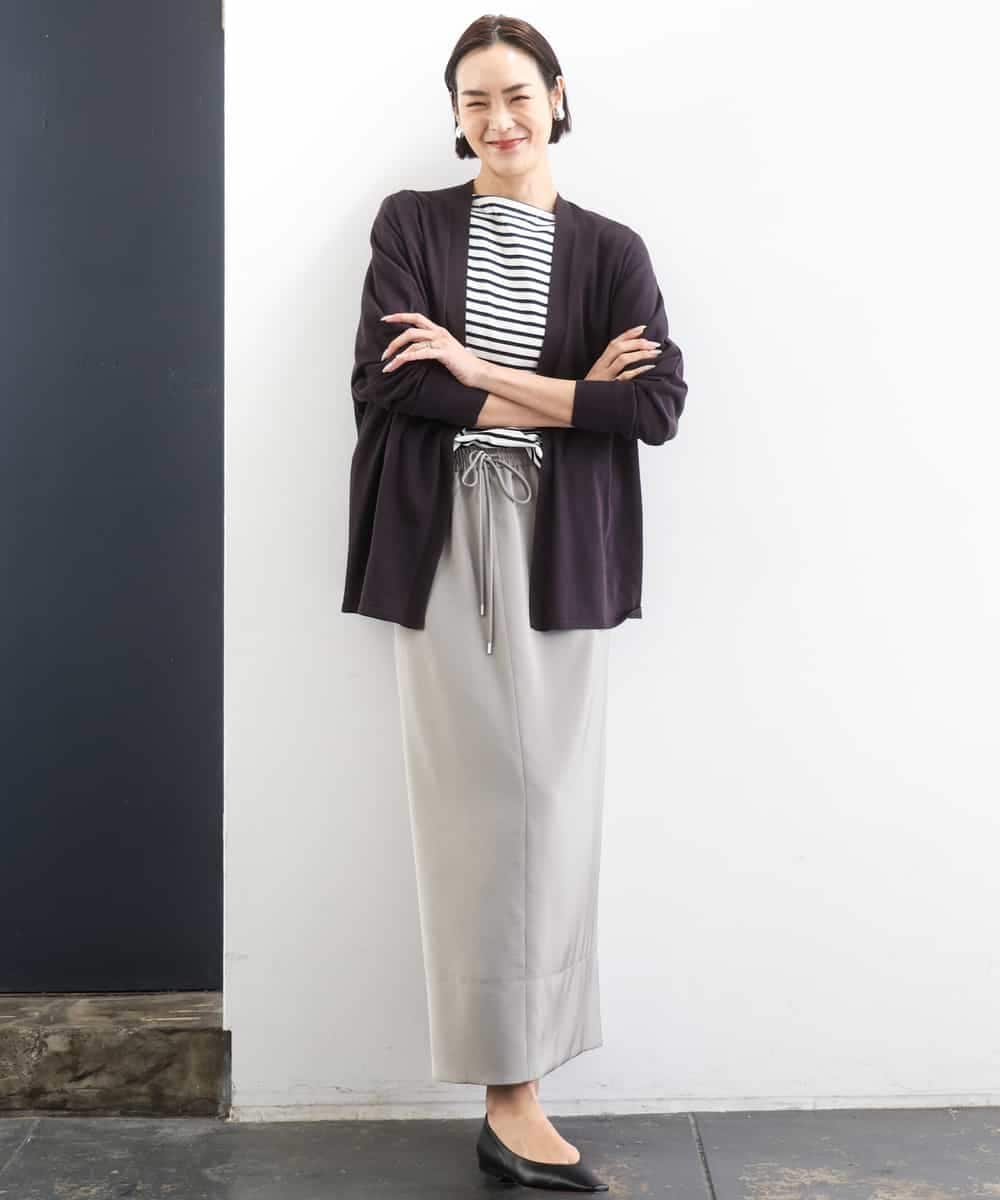 FMHGD03240 MICHEL KLEIN(ミッシェルクラン) [リラックスボトム]ダルサテン Iラインスカート カーキ