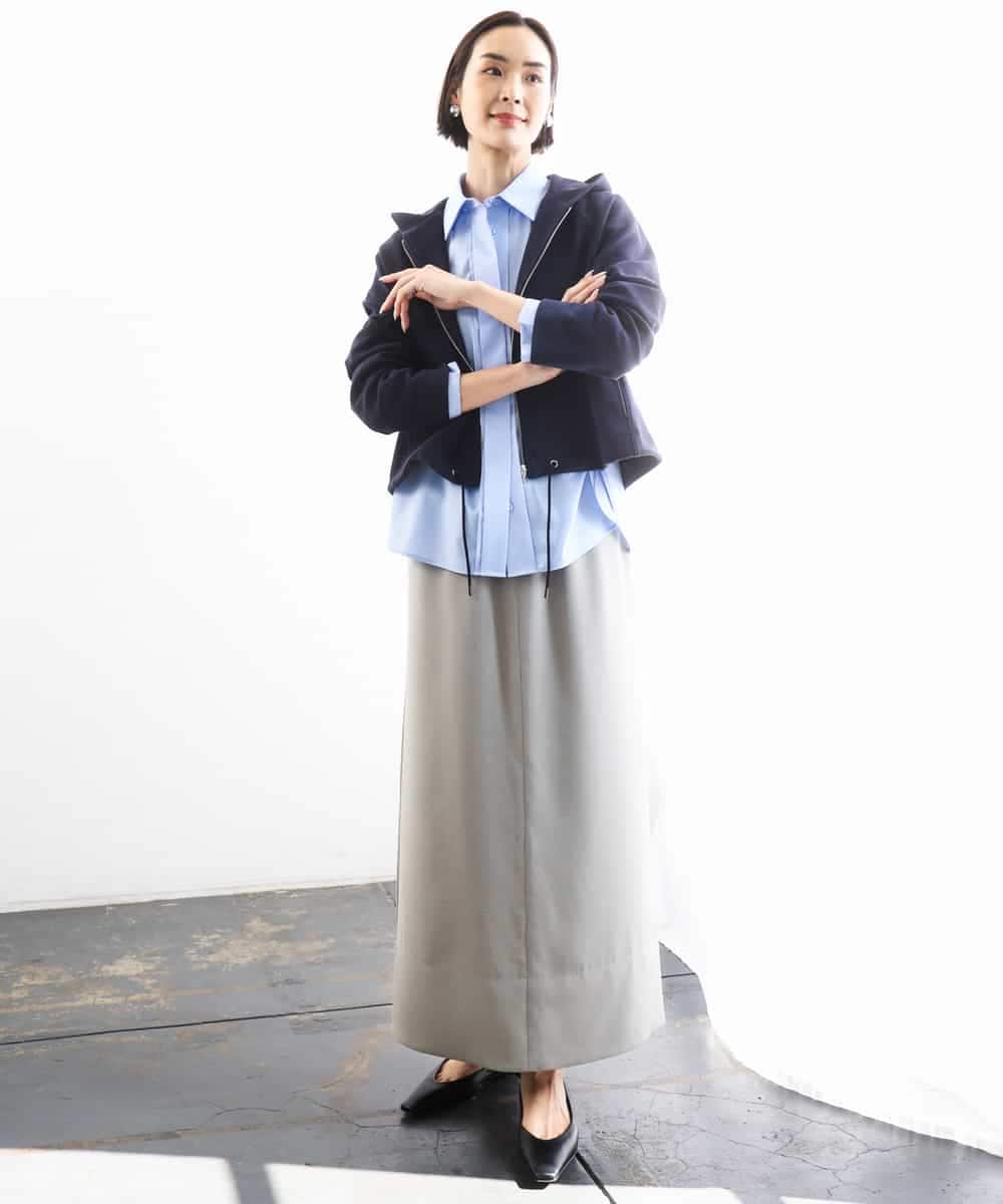 FMHGD03240 MICHEL KLEIN(ミッシェルクラン) [リラックスボトム]ダルサテン Iラインスカート カーキ