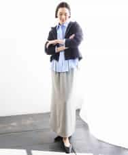 FMHGD03240 MICHEL KLEIN(ミッシェルクラン) [リラックスボトム]ダルサテン Iラインスカート カーキ