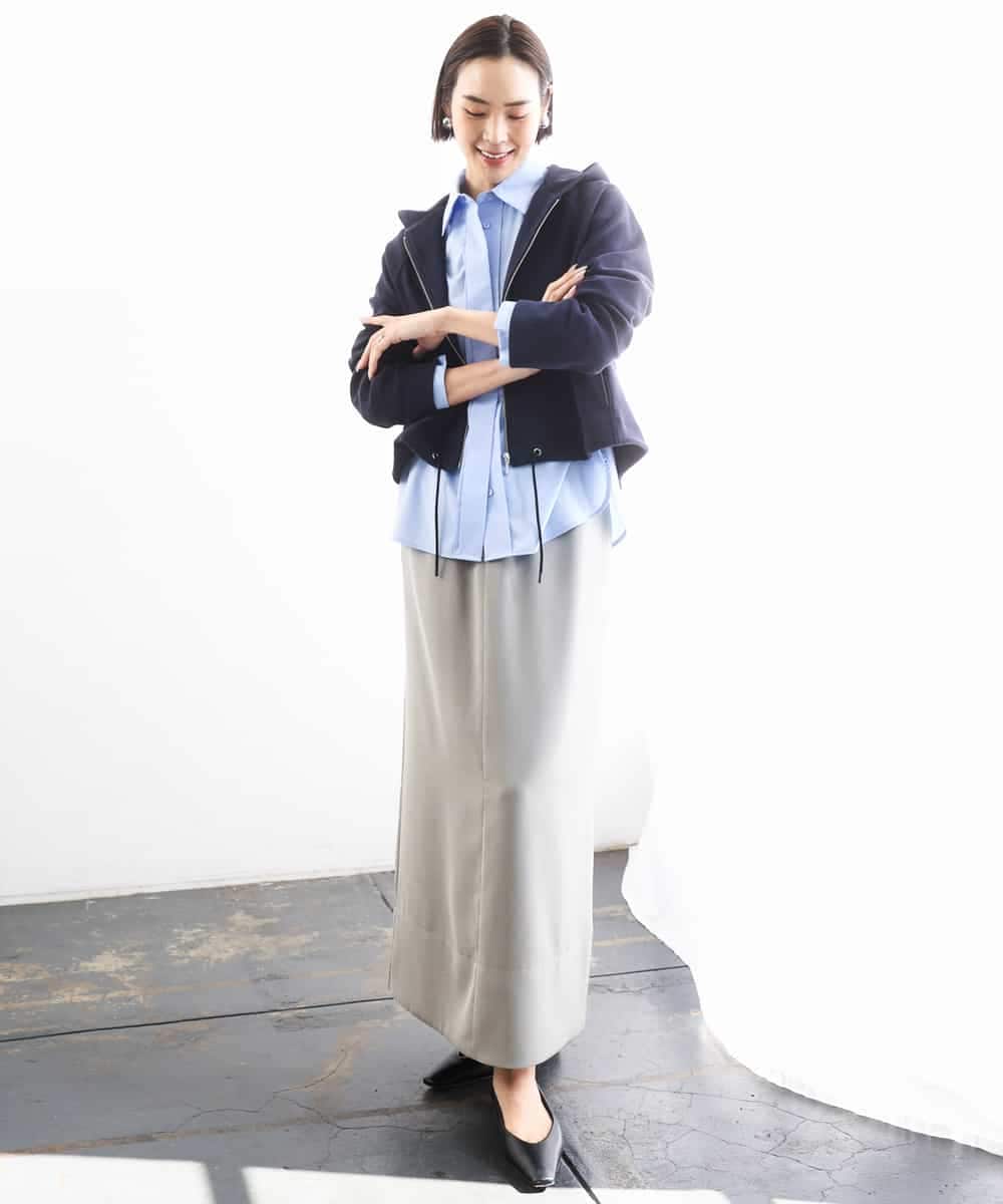 FMHGD03240 MICHEL KLEIN(ミッシェルクラン) [リラックスボトム]ダルサテン Iラインスカート カーキ