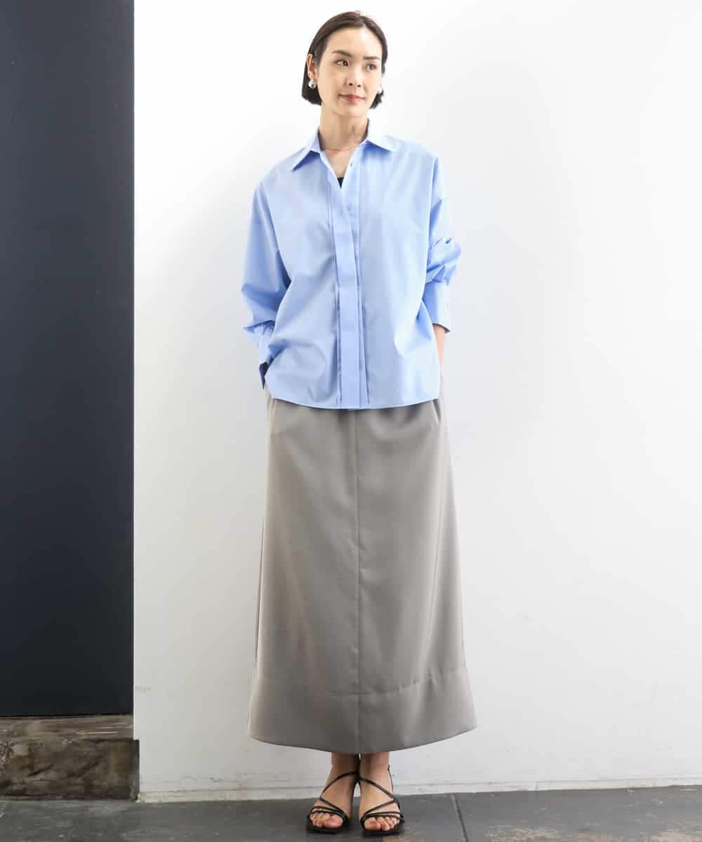 FMHGD03240 MICHEL KLEIN(ミッシェルクラン) [リラックスボトム]ダルサテン Iラインスカート カーキ