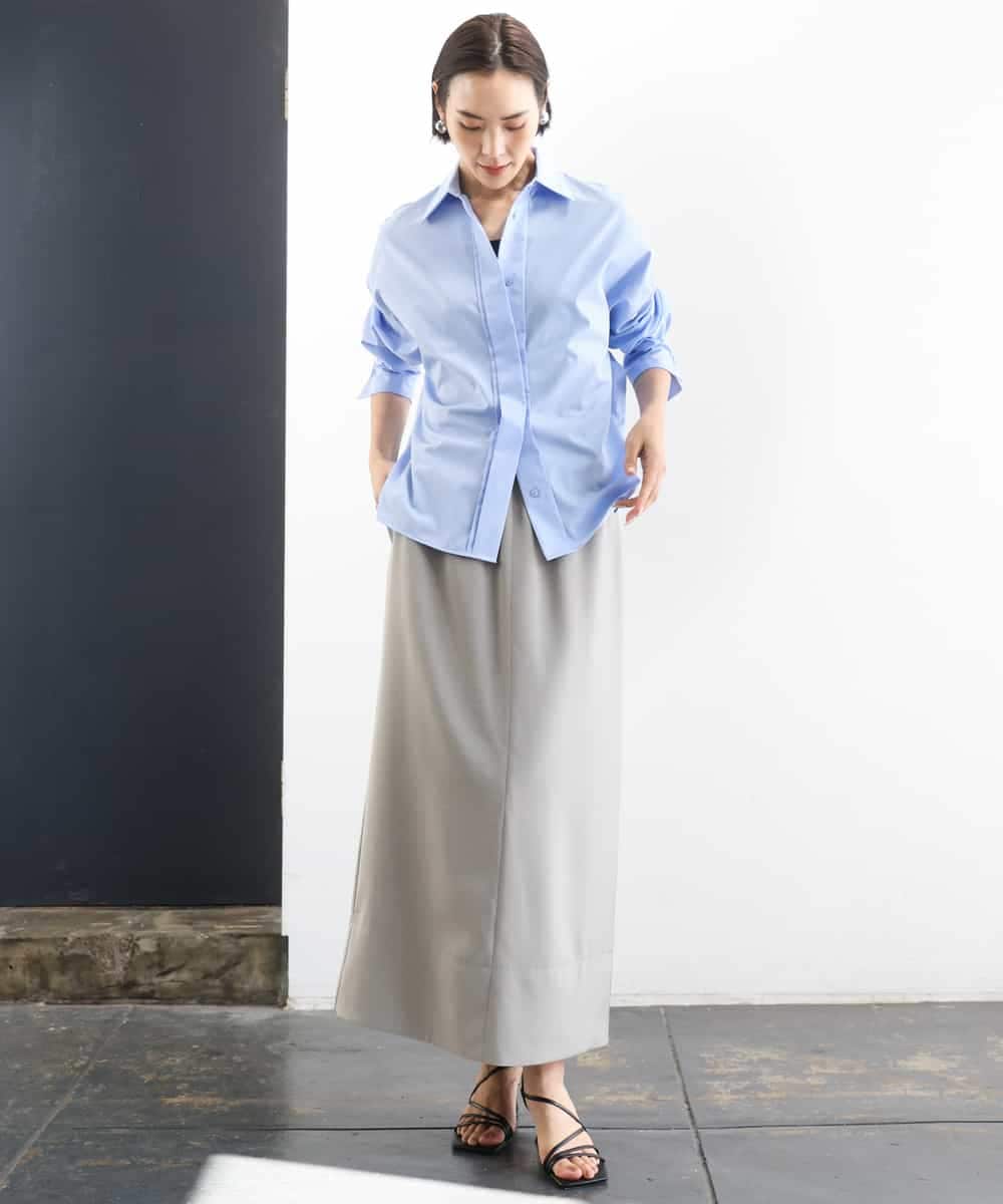 FMHGD03240 MICHEL KLEIN(ミッシェルクラン) [リラックスボトム]ダルサテン Iラインスカート カーキ