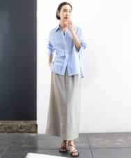 FMHGD03240 MICHEL KLEIN(ミッシェルクラン) [リラックスボトム]ダルサテン Iラインスカート カーキ