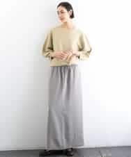 FMHGD03240 MICHEL KLEIN(ミッシェルクラン) [リラックスボトム]ダルサテン Iラインスカート カーキ