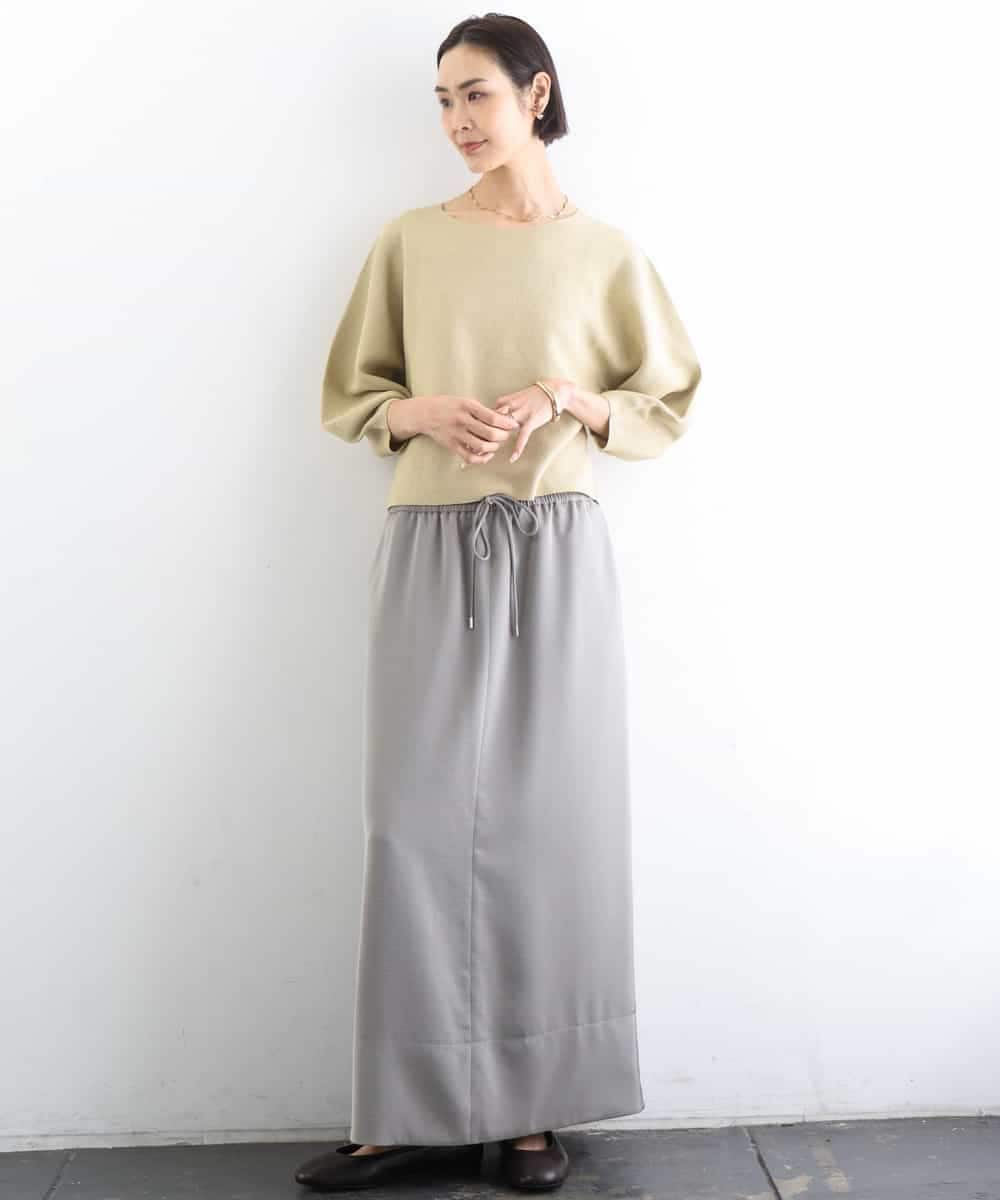 FMHGD03240 MICHEL KLEIN(ミッシェルクラン) [リラックスボトム]ダルサテン Iラインスカート カーキ