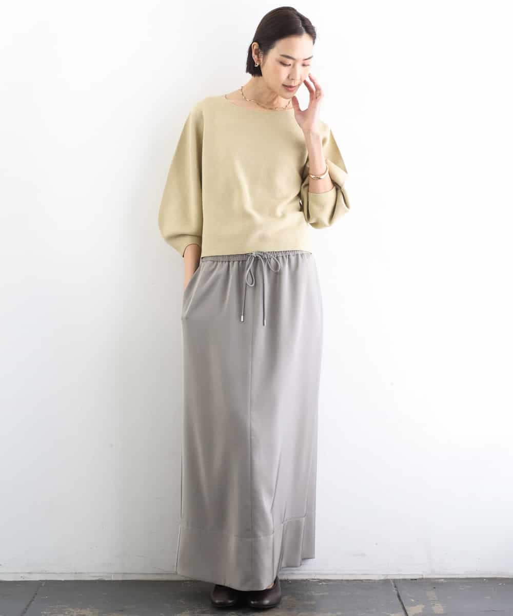 FMHGD03240 MICHEL KLEIN(ミッシェルクラン) [リラックスボトム]ダルサテン Iラインスカート カーキ