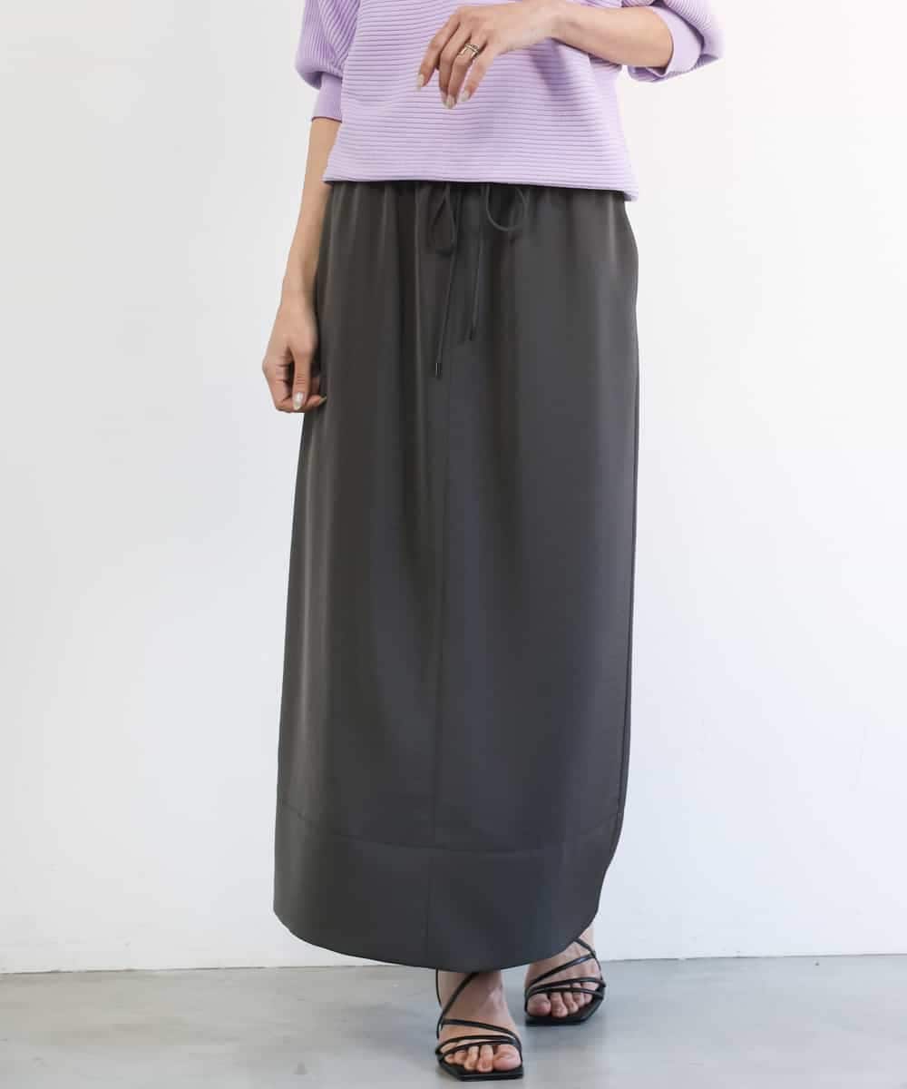 FMHGD03240 MICHEL KLEIN(ミッシェルクラン) [リラックスボトム]ダルサテン Iラインスカート カーキ