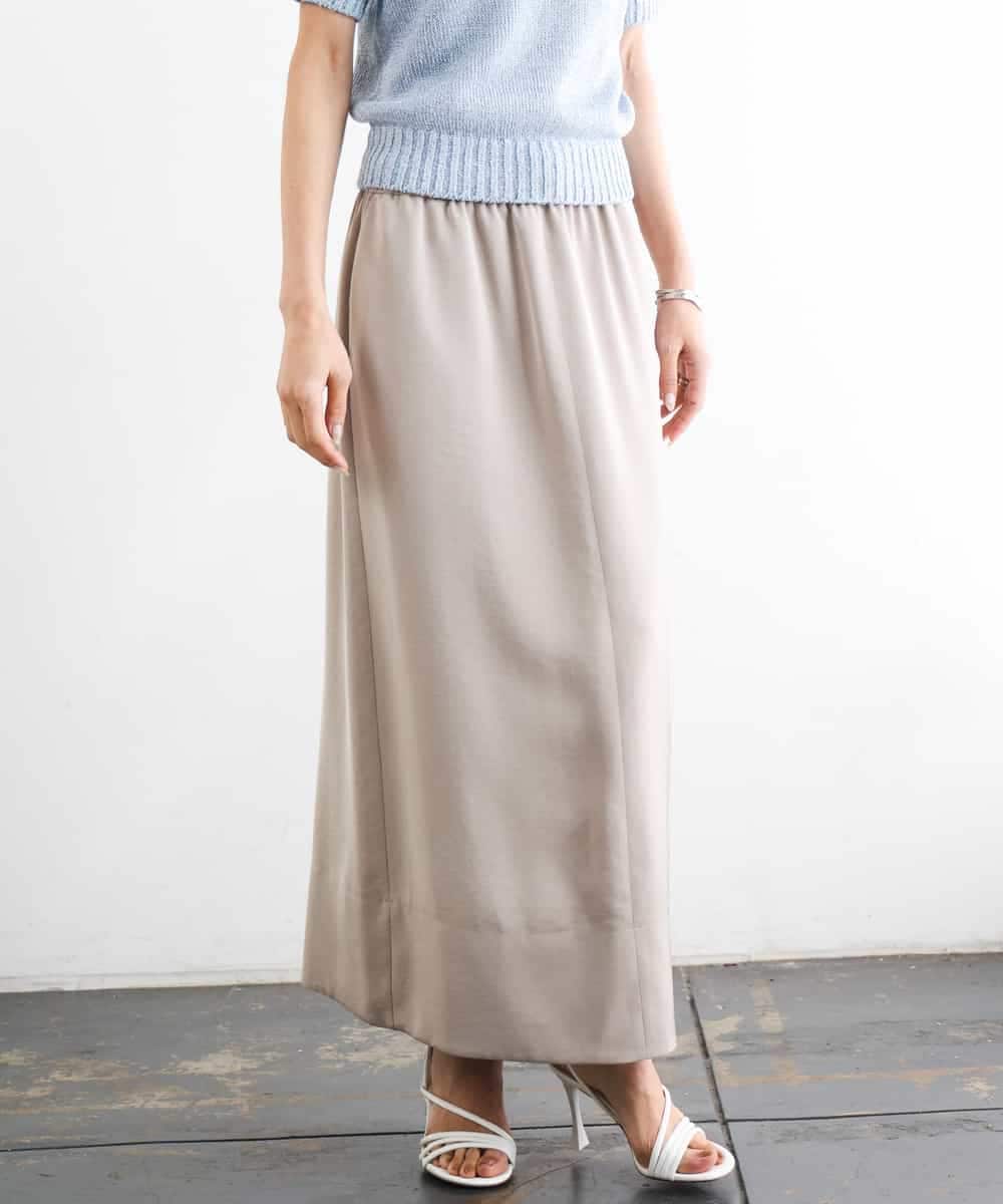 FMHGD03240 MICHEL KLEIN(ミッシェルクラン) [リラックスボトム]ダルサテン Iラインスカート カーキ