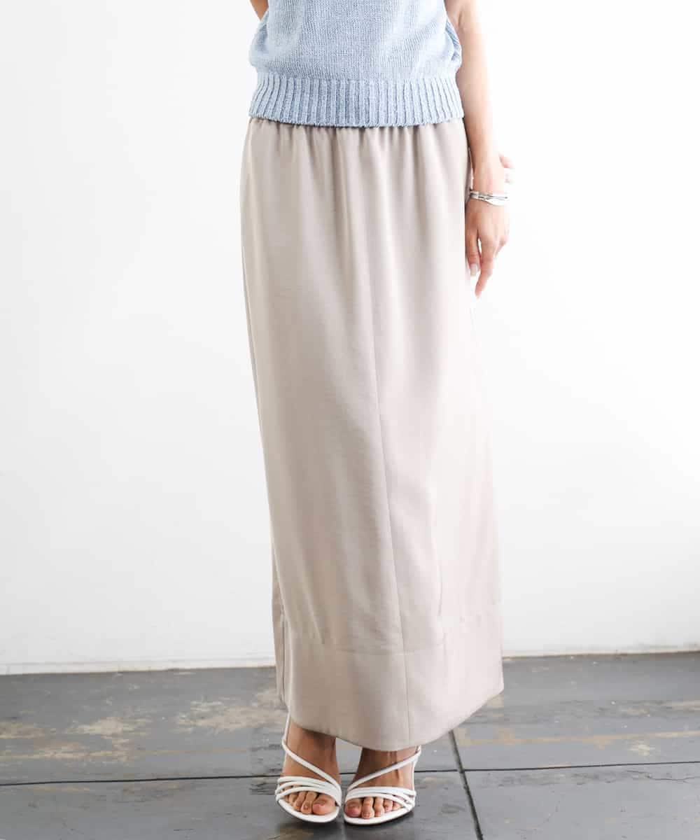 FMHGD03240 MICHEL KLEIN(ミッシェルクラン) [リラックスボトム]ダルサテン Iラインスカート カーキ