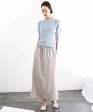 FMHGD03240 MICHEL KLEIN(ミッシェルクラン) [リラックスボトム]ダルサテン Iラインスカート カーキ